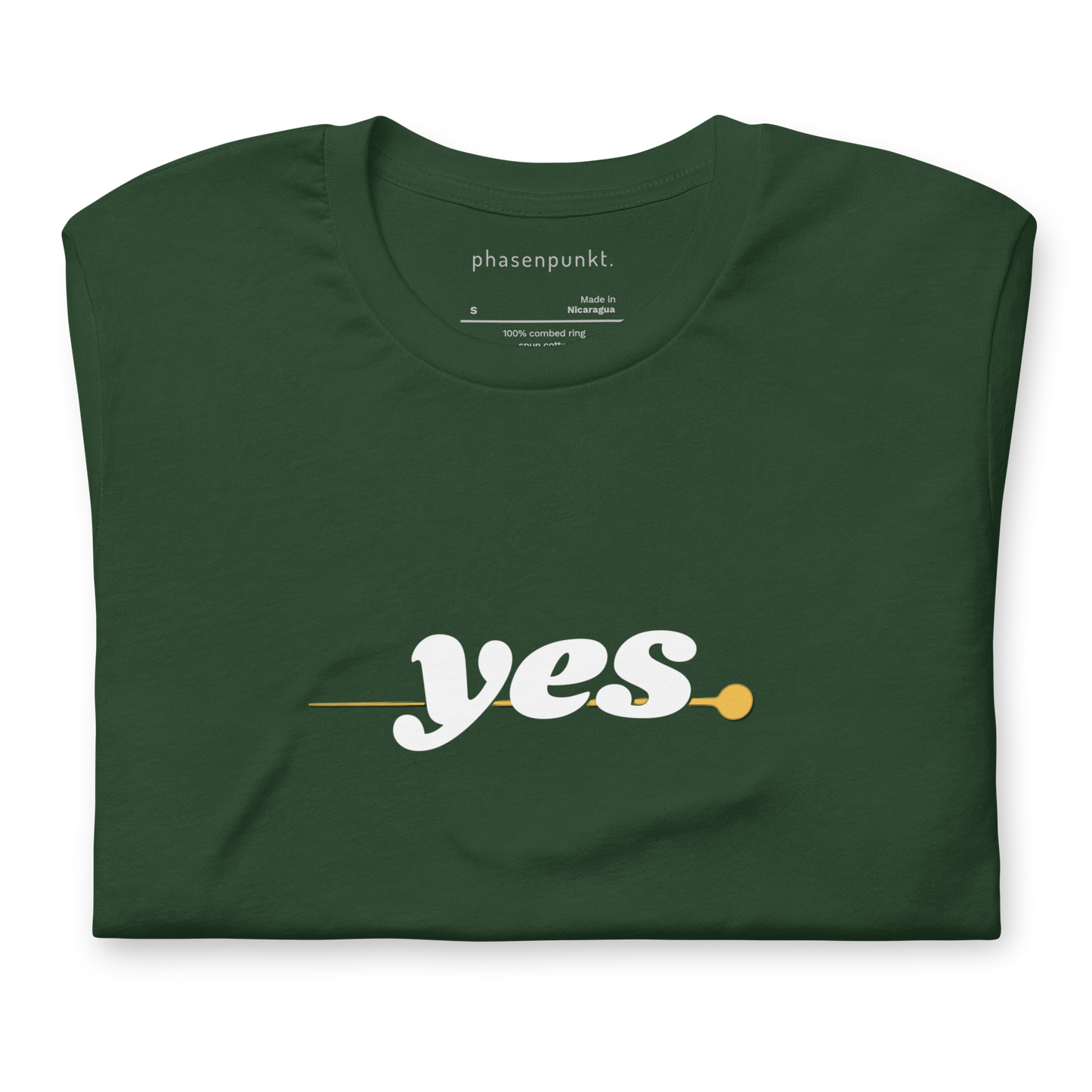 Folded Yes T-Shirt in minimalist green, highlighting its positive affirmation design.